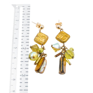 14K Gold Abalone Beaded Dangle Earrings Artisan Multi Bead 2 Inches