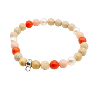 Thomas Sabo Pearl, Coral, Jasper 7-Inch Charm Carrier Bracelet