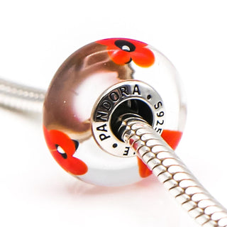 Pandora Rare Wild Flower Tribute Murano Glass Sterling Silver Charm