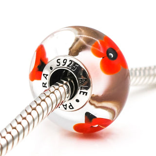 Pandora Rare Wild Flower Tribute Murano Glass Sterling Silver Charm