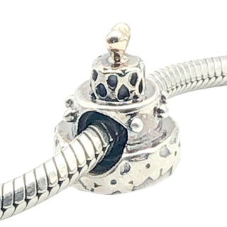 Pandora Celebration Cake Sterling Silver Charm Wedding Birthday Cake Bead With 14K Gold Heart