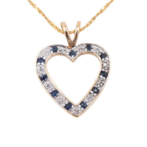Gold Over Sterling Silver Sapphire Diamond Open Heart Pendant 20 Inch Necklace