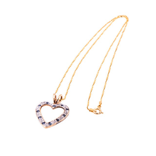 Gold Over Sterling Silver Sapphire Diamond Open Heart Pendant 20 Inch Necklace