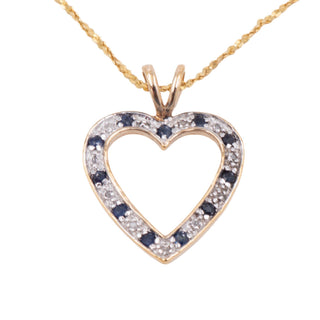 Gold Over Sterling Silver Sapphire Diamond Open Heart Pendant 20 Inch Necklace