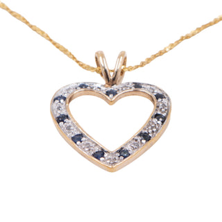 Gold Over Sterling Silver Sapphire Diamond Open Heart Pendant 20 Inch Necklace