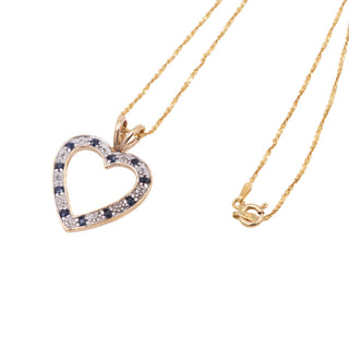 Gold Over Sterling Silver Sapphire Diamond Open Heart Pendant 20 Inch Necklace