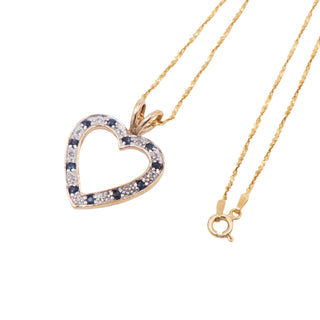 Gold Over Sterling Silver Sapphire Diamond Open Heart Pendant 20 Inch Necklace