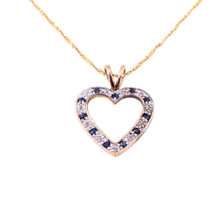 Gold Over Sterling Silver Sapphire Diamond Open Heart Pendant 20 Inch Necklace