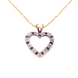 Gold Over Sterling Silver Sapphire Diamond Open Heart Pendant 20 Inch Necklace
