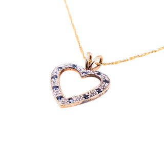 Gold Over Sterling Silver Sapphire Diamond Open Heart Pendant 20 Inch Necklace