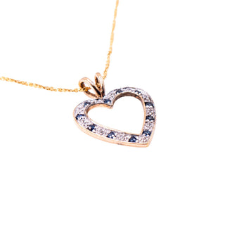 Gold Over Sterling Silver Sapphire Diamond Open Heart Pendant 20 Inch Necklace