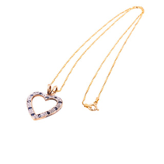 Gold Over Sterling Silver Sapphire Diamond Open Heart Pendant 20 Inch Necklace