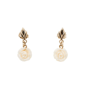 14K Gold Filled 3/4 Inch Carved Bone Rose Drop Earrings