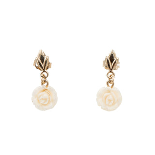 14K Gold Filled 3/4 Inch Carved Bone Rose Drop Earrings