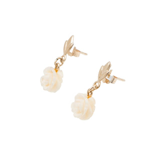 14K Gold Filled 3/4 Inch Carved Bone Rose Drop Earrings