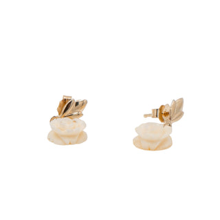 14K Gold Filled 3/4 Inch Carved Bone Rose Drop Earrings