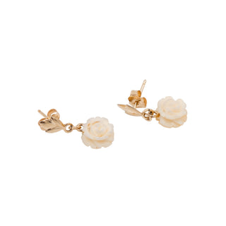 14K Gold Filled 3/4 Inch Carved Bone Rose Drop Earrings