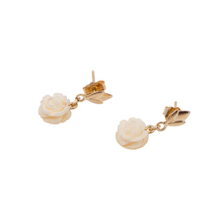 14K Gold Filled 3/4 Inch Carved Bone Rose Drop Earrings