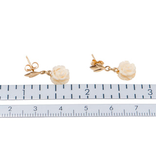 14K Gold Filled 3/4 Inch Carved Bone Rose Drop Earrings