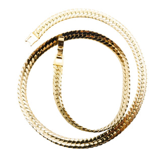 Vintage Gold Tone Herringbone Necklace Flat Chain 18 Inch Classic
