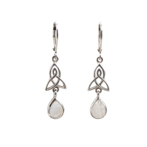 Silvershake 1.5 Inch Natural Moonstone Triquetra Celtic Knot Leverback Earrings