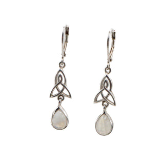 Silvershake 1.5 Inch Natural Moonstone Triquetra Celtic Knot Leverback Earrings