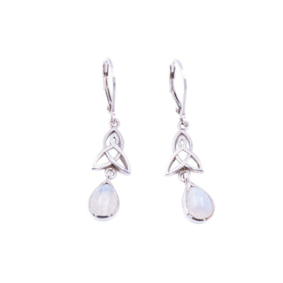 Silvershake 1.5 Inch Natural Moonstone Triquetra Celtic Knot Leverback Earrings