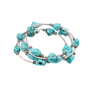 Howlite Nugget Silver Tone 7.9 Inch Adjustable Wrap Bracelet