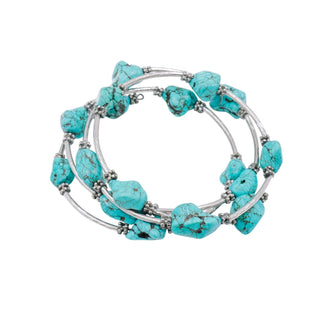 Howlite Nugget Silver Tone 7.9 Inch Adjustable Wrap Bracelet