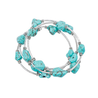 Howlite Nugget Silver Tone 7.9 Inch Adjustable Wrap Bracelet