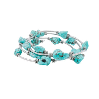 Howlite Nugget Silver Tone 7.9 Inch Adjustable Wrap Bracelet