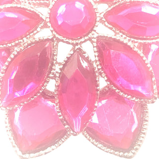 Vintage Silver Tone Flower Brooch With Faceted Pink Rhinestones