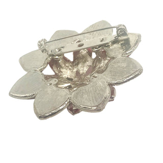 Vintage Silver Tone Flower Brooch With Faceted Pink Rhinestones