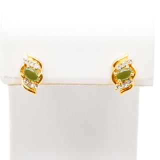 Vintage Gold Plated Faux Jade and Diamond Necklace, Bracelet, Earrings Set