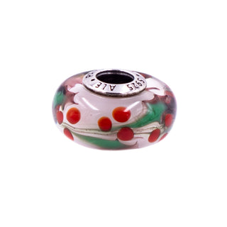 Pandora Retired Christmas Holly Murano Glass Sterling Silver Holiday Charm