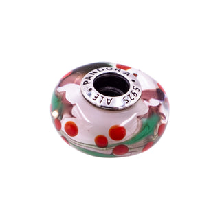 Pandora Retired Christmas Holly Murano Glass Sterling Silver Holiday Charm