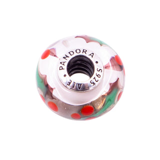 Pandora Retired Christmas Holly Murano Glass Sterling Silver Holiday Charm