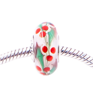 Pandora Retired Christmas Holly Murano Glass Sterling Silver Holiday Charm