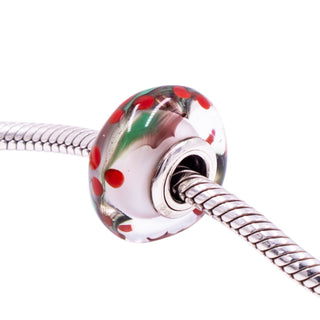 Pandora Retired Christmas Holly Murano Glass Sterling Silver Holiday Charm