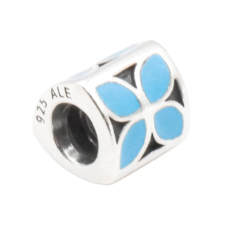 Pandora Retired Blue Enamel Flower Charm Sterling Silver Bead