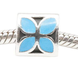 Pandora Retired Blue Enamel Flower Charm Sterling Silver Bead
