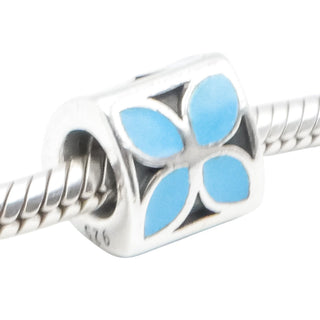 Pandora Retired Blue Enamel Flower Charm Sterling Silver Bead