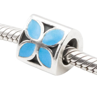 Pandora Retired Blue Enamel Flower Charm Sterling Silver Bead