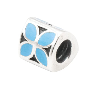 Pandora Retired Blue Enamel Flower Charm Sterling Silver Bead