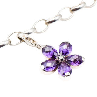 Thomas Sabo Purple Flower Sterling Silver Pendant Charm With CZ And Marcasite 0634-021-13