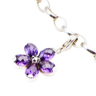 Thomas Sabo Purple Flower Sterling Silver Pendant Charm With CZ And Marcasite 0634-021-13