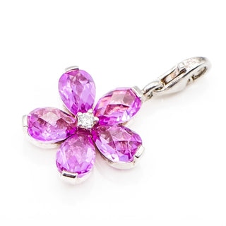 Thomas Sabo Very Rare Pink Sapphires And Diamond Sterling Silver Flower Pendant Charm
