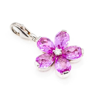 Thomas Sabo Very Rare Pink Sapphires And Diamond Sterling Silver Flower Pendant Charm