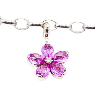Thomas Sabo Very Rare Pink Sapphires And Diamond Sterling Silver Flower Pendant Charm