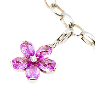 Thomas Sabo Very Rare Pink Sapphires And Diamond Sterling Silver Flower Pendant Charm